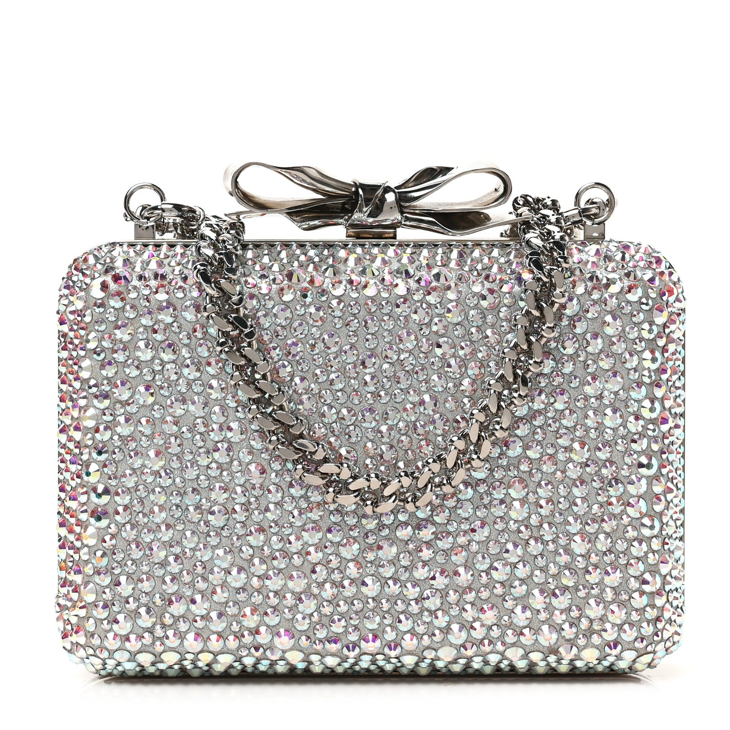 Crystal Strass Fiocco Box Clutch Silver