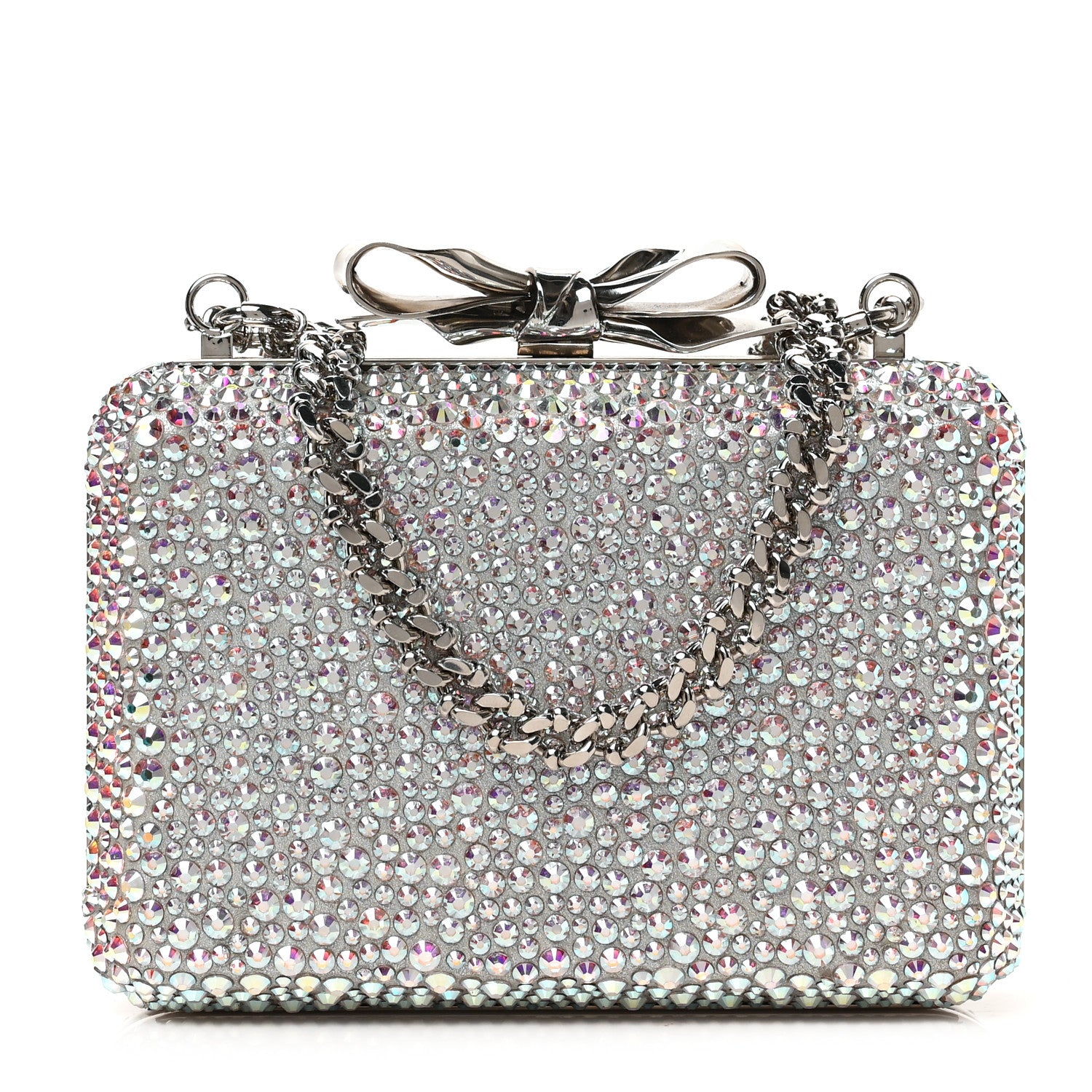 Christian Louboutin Crystal Strass Fiocco Box Clutch Silver 1 of 8