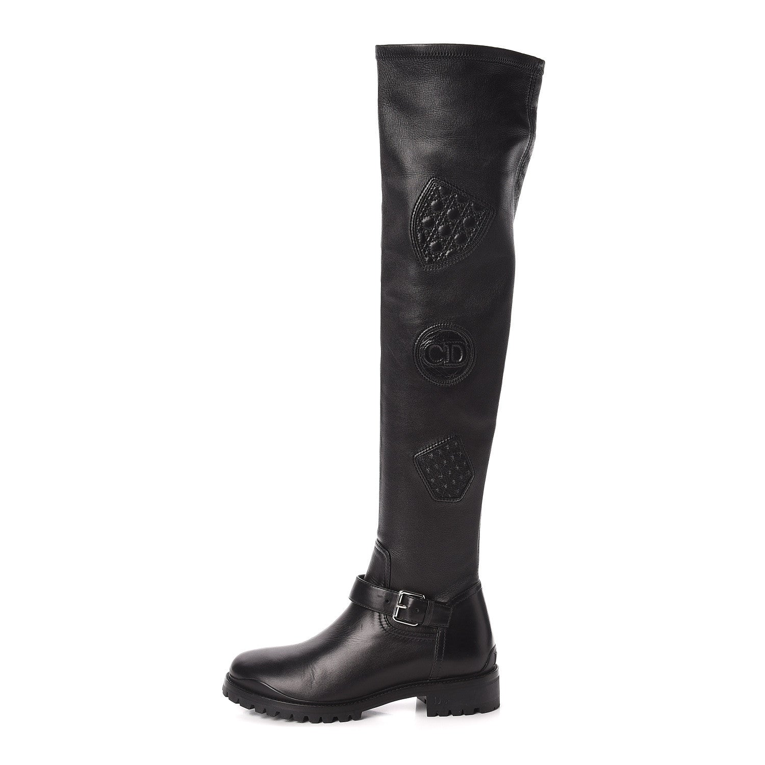 Christian Dior Stretch Lambskin Badge Knee High Boots 37 Black 1 of 6