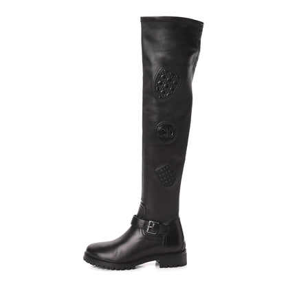 Christian Dior Stretch Lambskin Badge Knee High Boots 37 Black 1 of 6