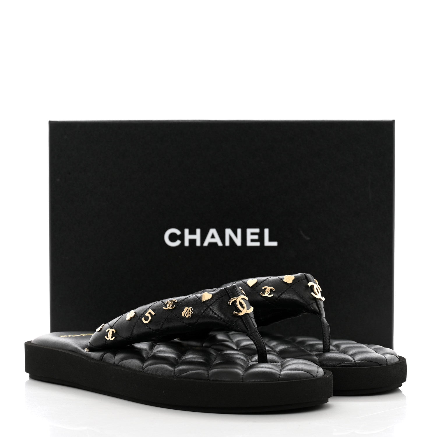 Chanel Lambskin Quilted Padded Charms Thong Sandals 41.5 Black 8 of 8