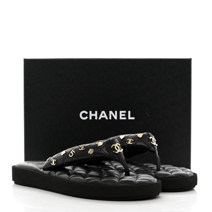 Chanel Lambskin Quilted Padded Charms Thong Sandals 41.5 Black 8 of 8