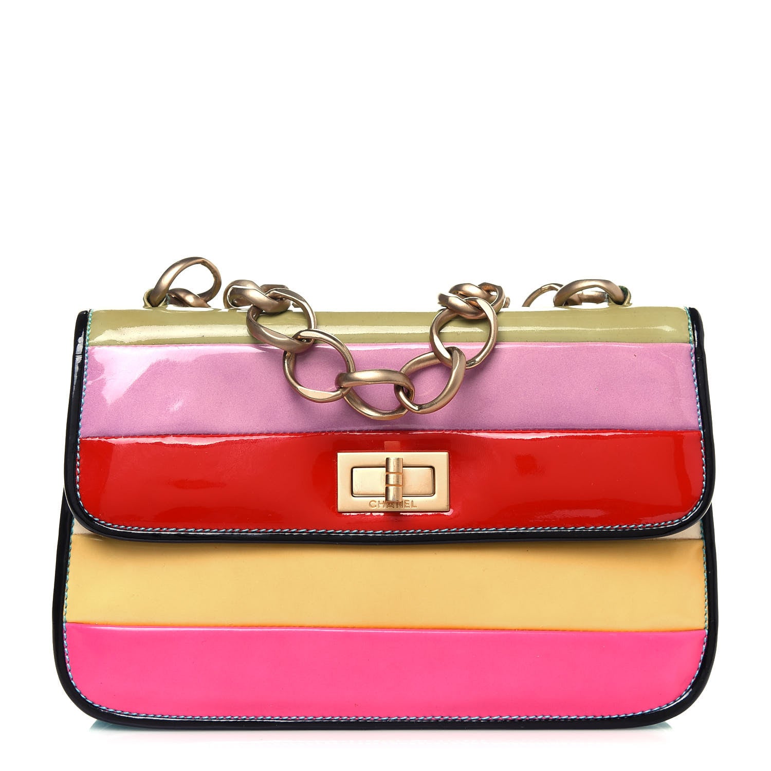 Chanel Patent Striped Mademoiselle Flap Multicolor 1 of 18