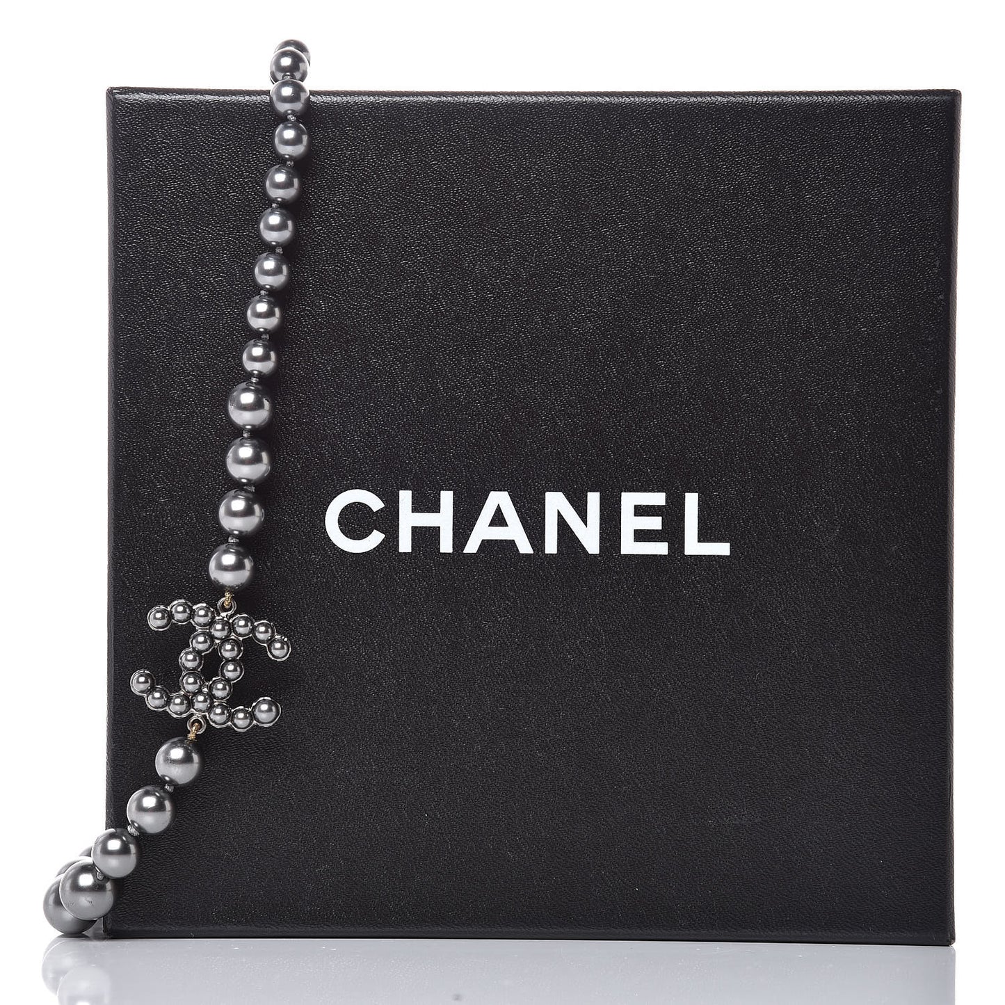 Ruthenium Graduated Pearl CC Long Necklace Dark Grey