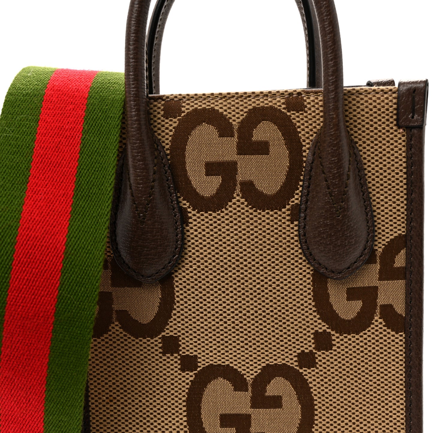 Monogram Jumbo GG Textured Dollar Calfskin Web Mini Vertical Tote Camel Ebony New Acero