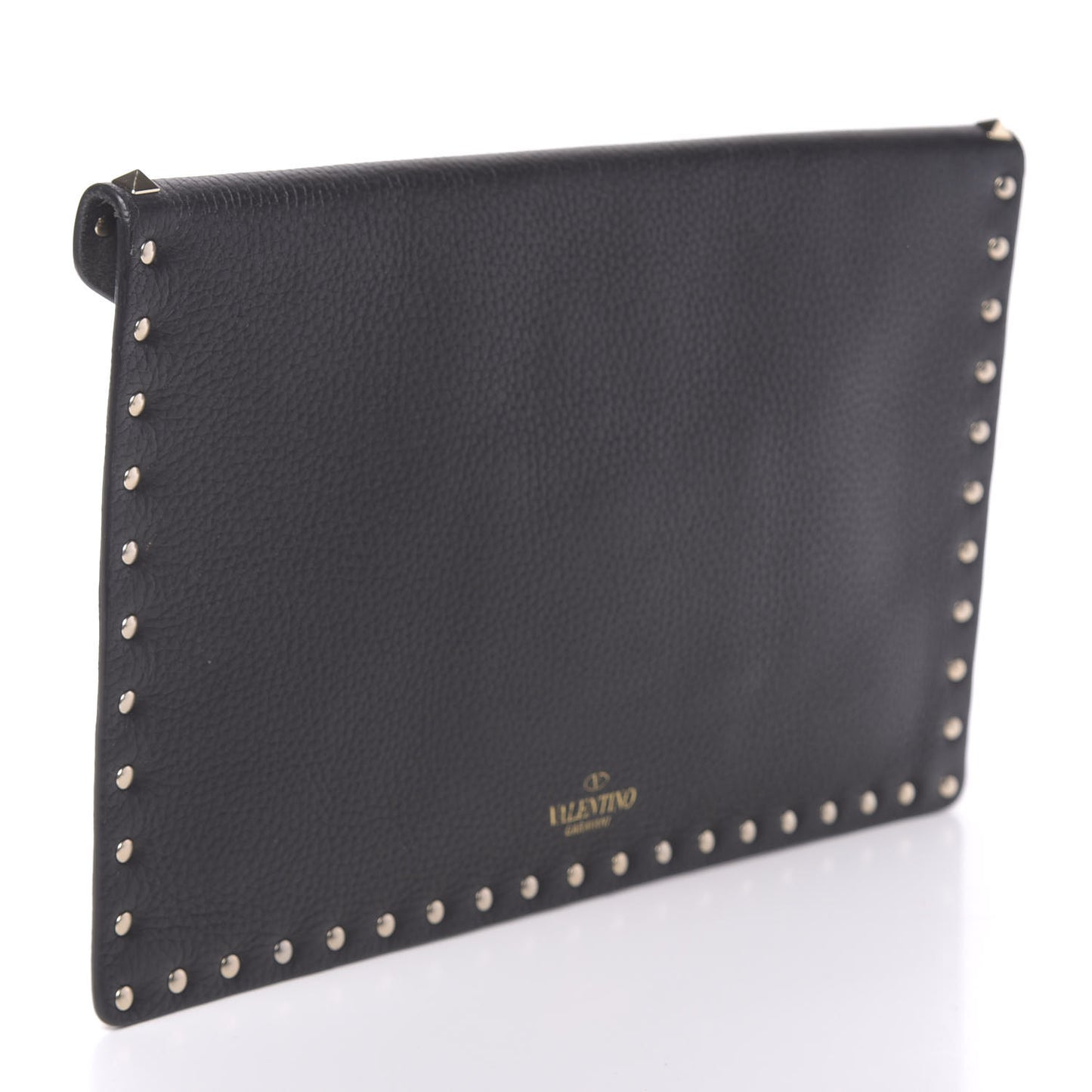 Pebbled Calfskin Large Rockstud Envelope Clutch Black