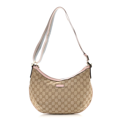 Gucci Monogram Web Medium Half Moon Hobo Blue Pink 1 of 16