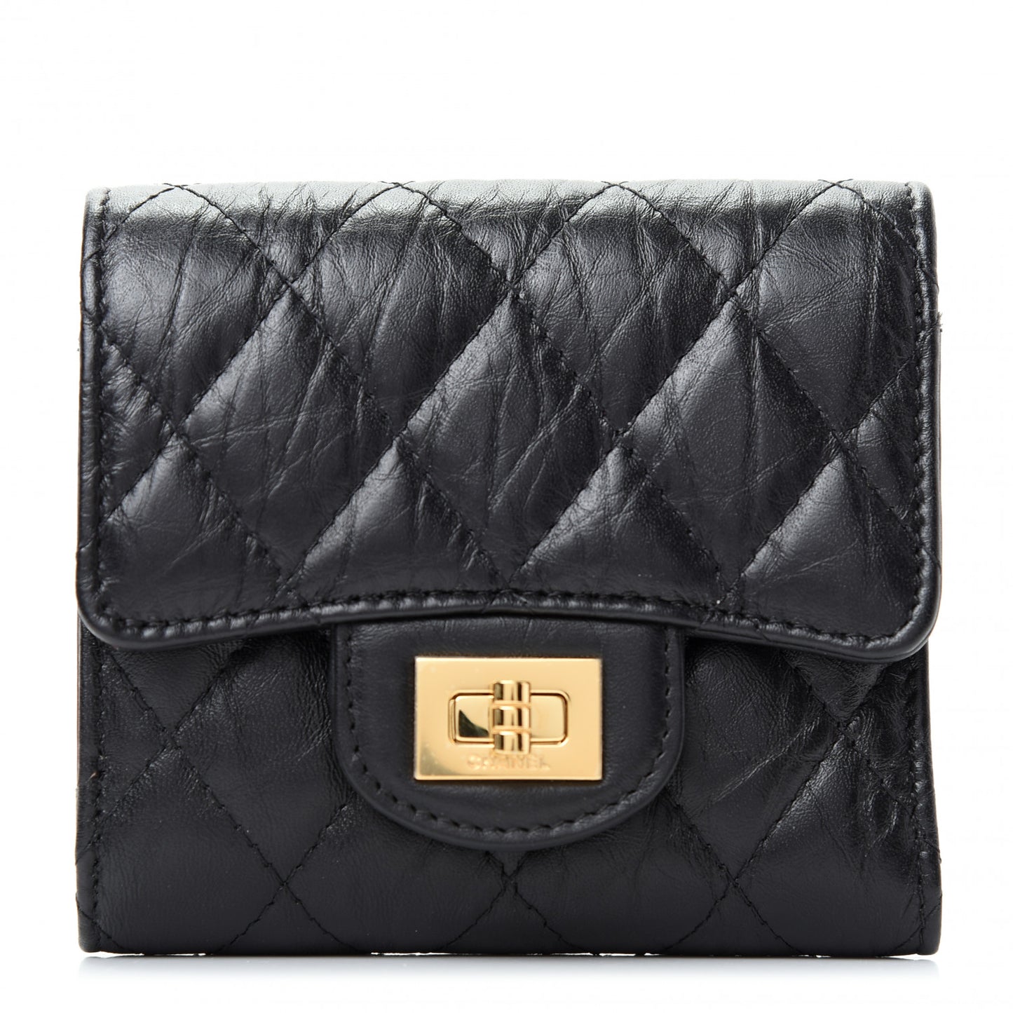 Aged Calfskin Quilted Reissue Compact Wallet Black