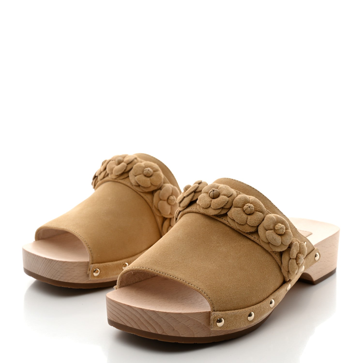 Chanel Suede Calfskin Camellia Mules 38 Beige 3 of 8