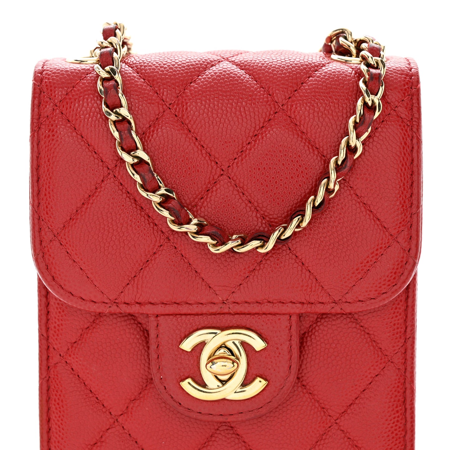 Caviar Quilted Classic Phone Holder Red