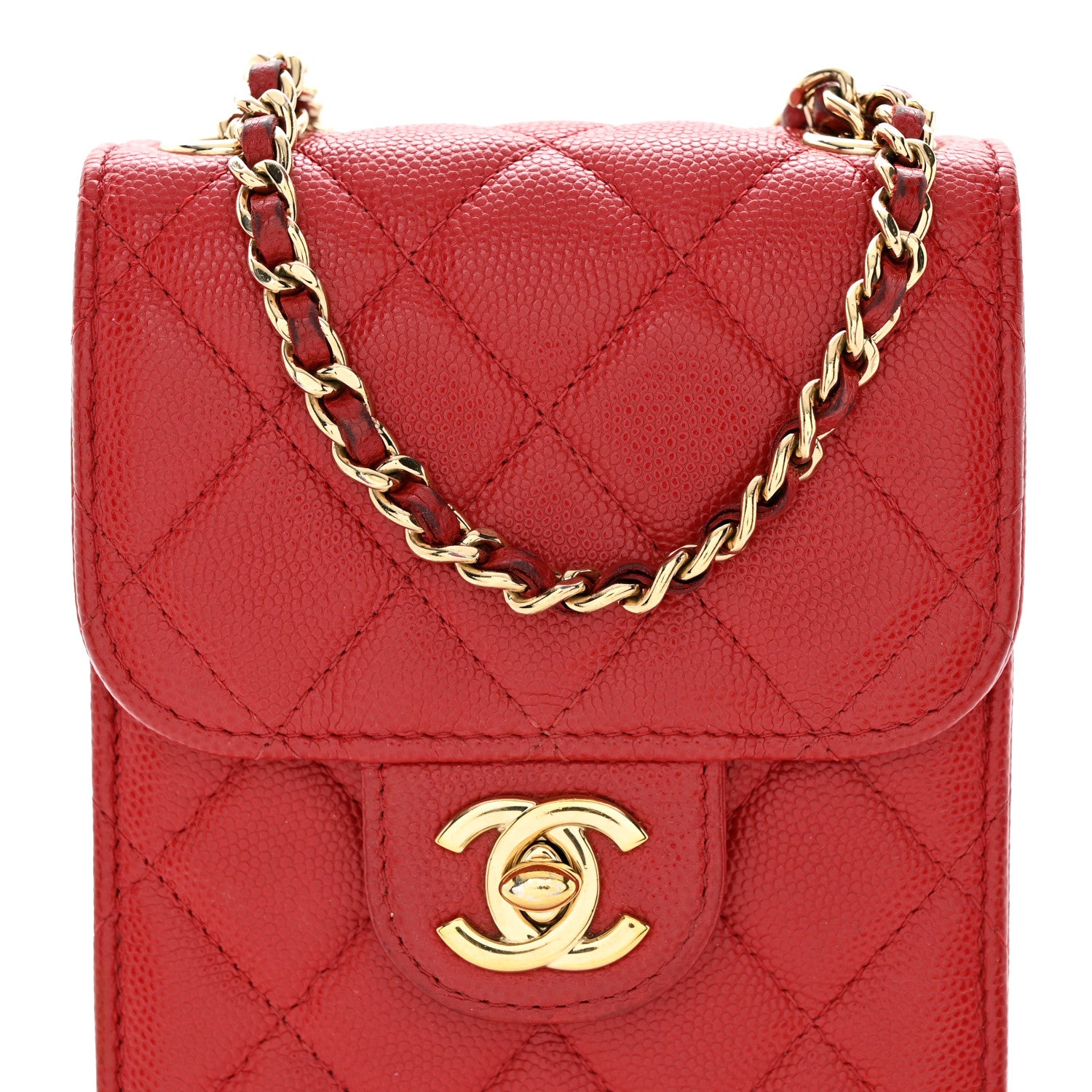 Chanel Caviar Quilted Classic Phone Holder Red 9 of 11