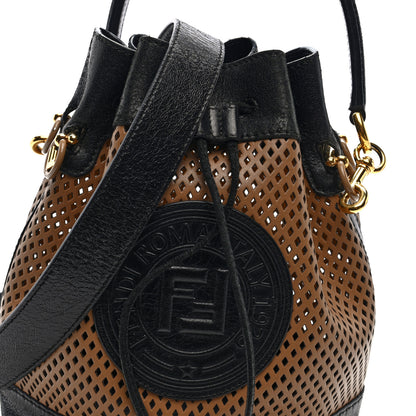 Fendi Vitello Liberty Glossy Lambskin F is Fendi Perforated Small Mon Tresor Bucket Bag Sand Mimosa Black 7 of 9