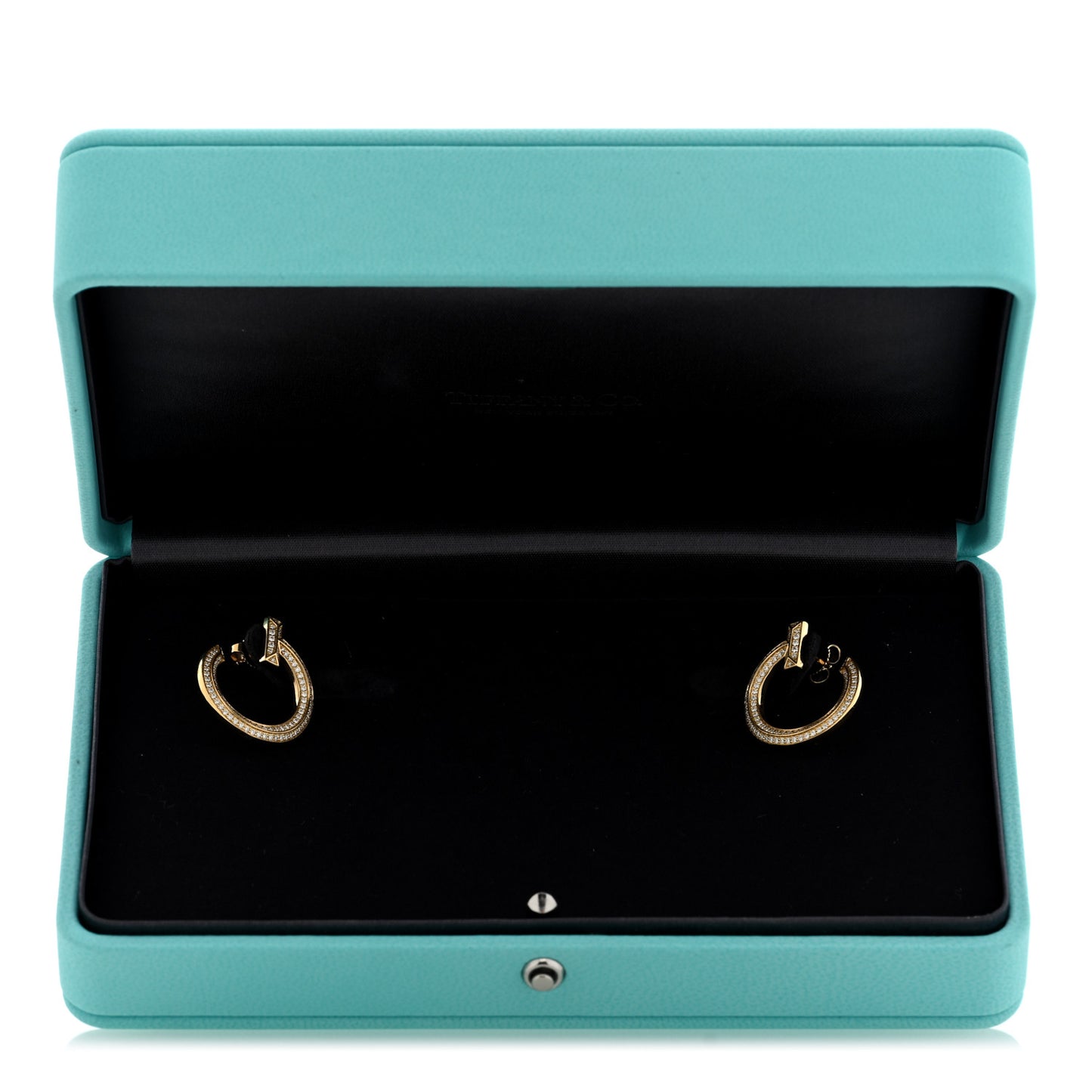 18K Yellow Gold Diamond T1 Open Hoop Earrings