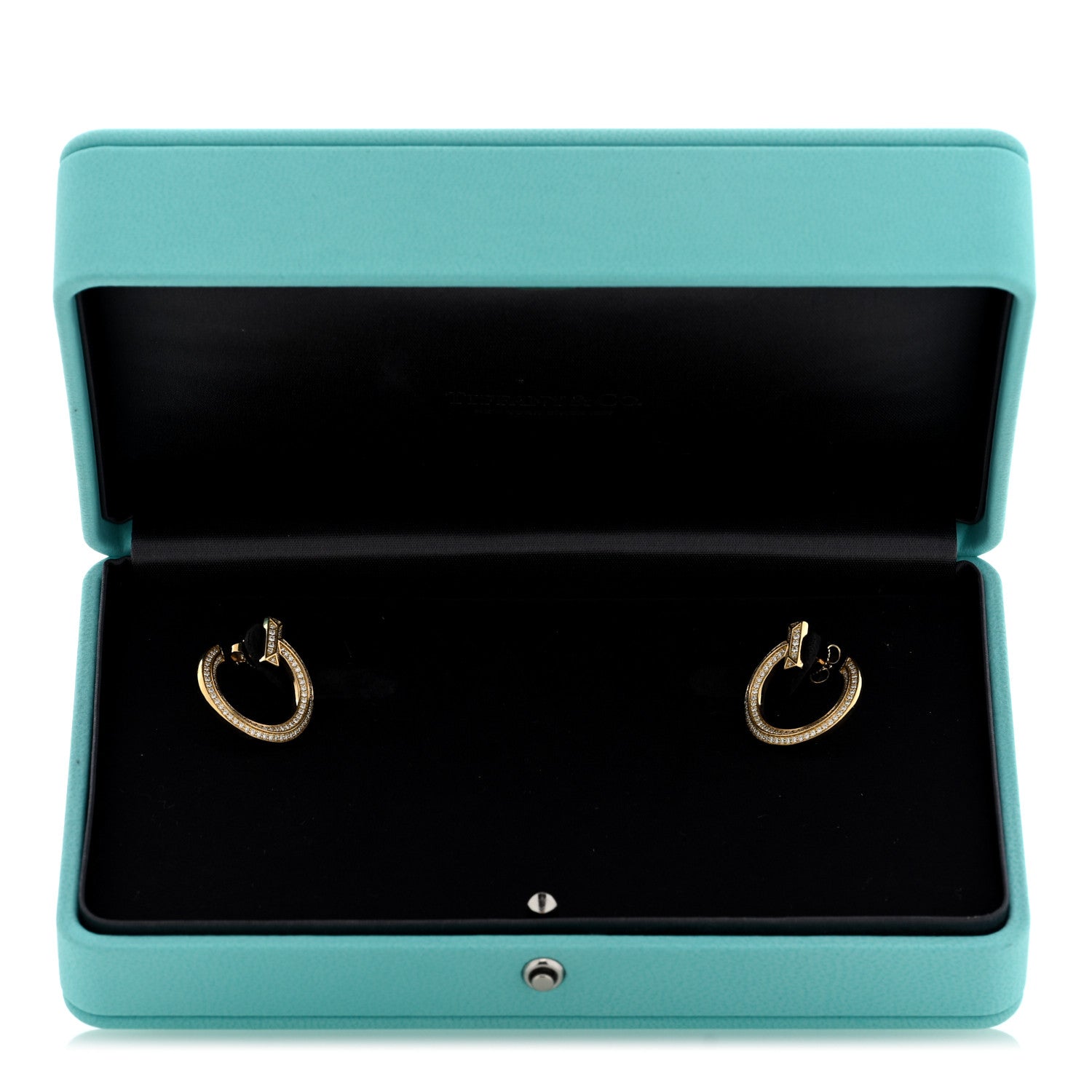 Tiffany 18K Yellow Gold Diamond T1 Open Hoop Earrings 5 of 5