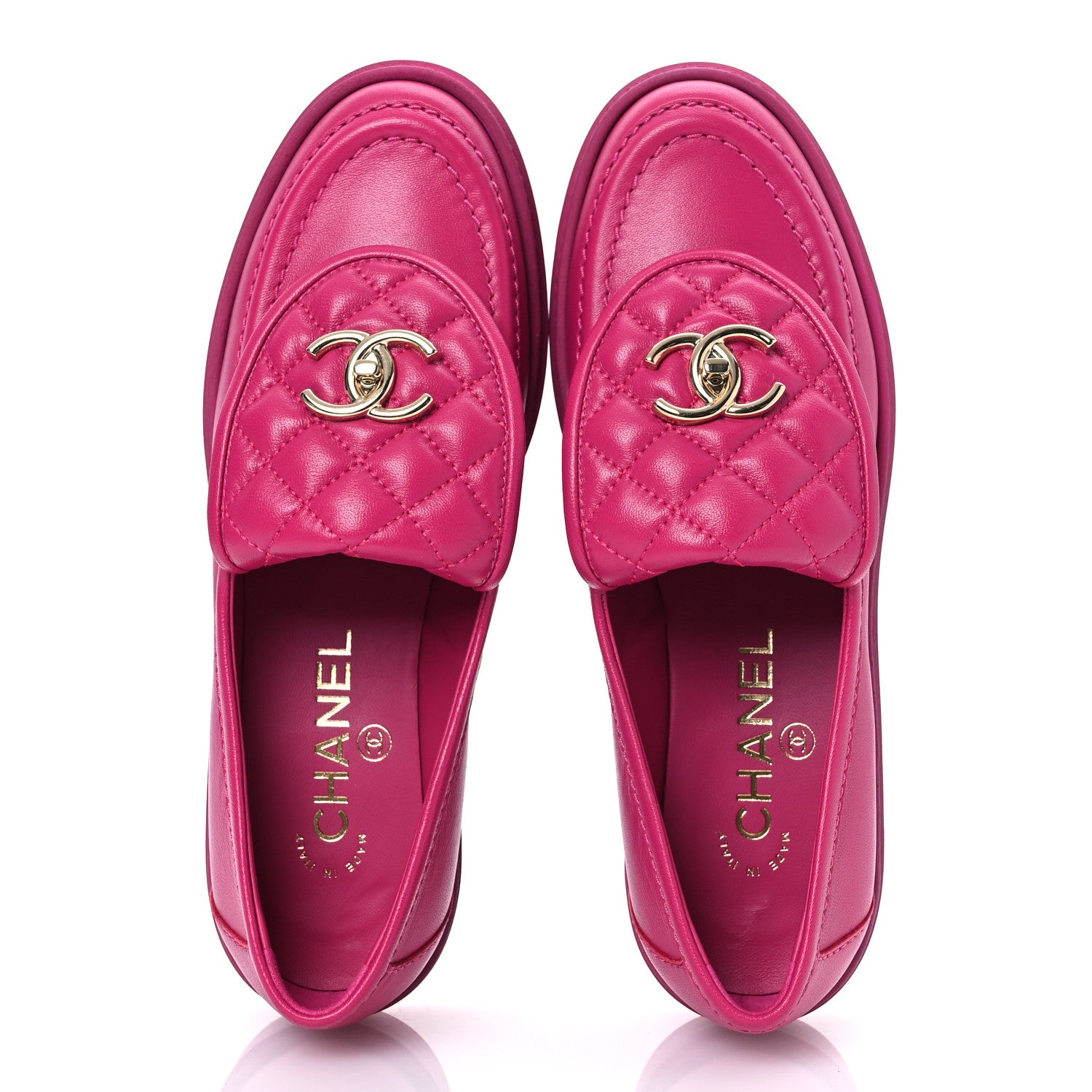 Chanel Lambskin Quilted CC Turnlock Loafers 37 Fuchsia 2 of 12