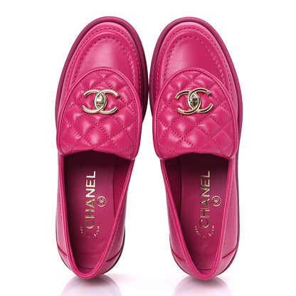 Chanel Lambskin Quilted CC Turnlock Loafers 37 Fuchsia 2 of 12