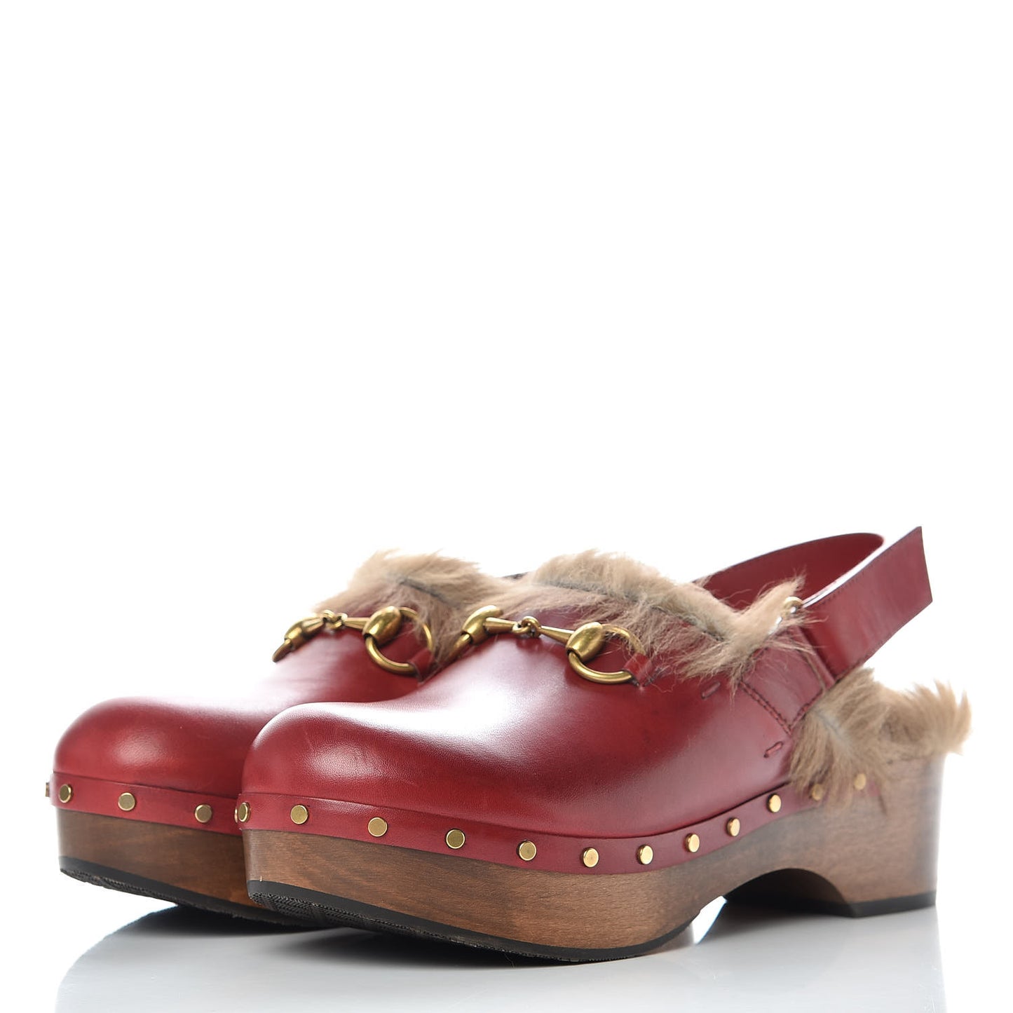 Calfskin Fur Horsebit Amstel Slingback Clogs 39 Rosso Naturale