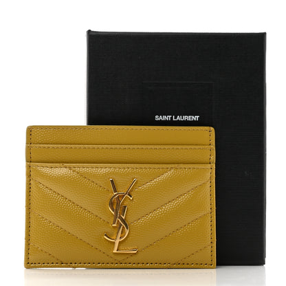 Saint Laurent Grain De Poudre Matelasse Chevron Monogram Credit Card Case Light Chartreuse 8 of 8