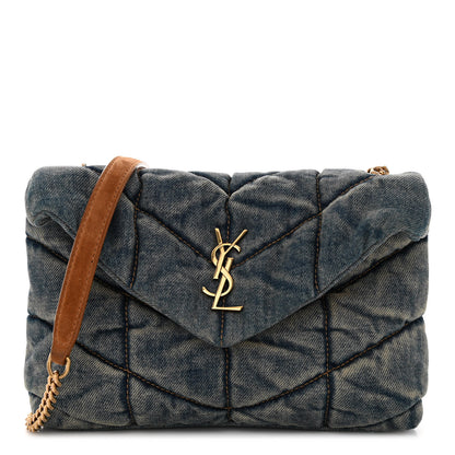 Saint Laurent Denim Quilted Toy Loulou Puffer Monogram Chain Satchel Blue Cinnamon 1 of 11
