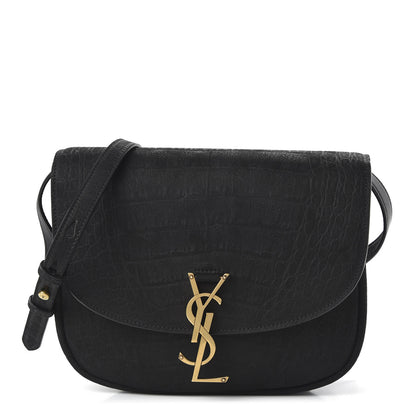 Saint Laurent Crocodile Embossed Monogram Nubuck Medium Kaia Satchel Black 2 of 12