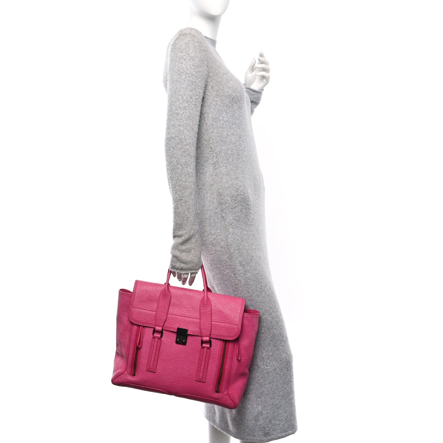 3.1 Phillip Lim Textured Calfskin Large Pashli Satchel Bright Fuchsia 2 of 14
