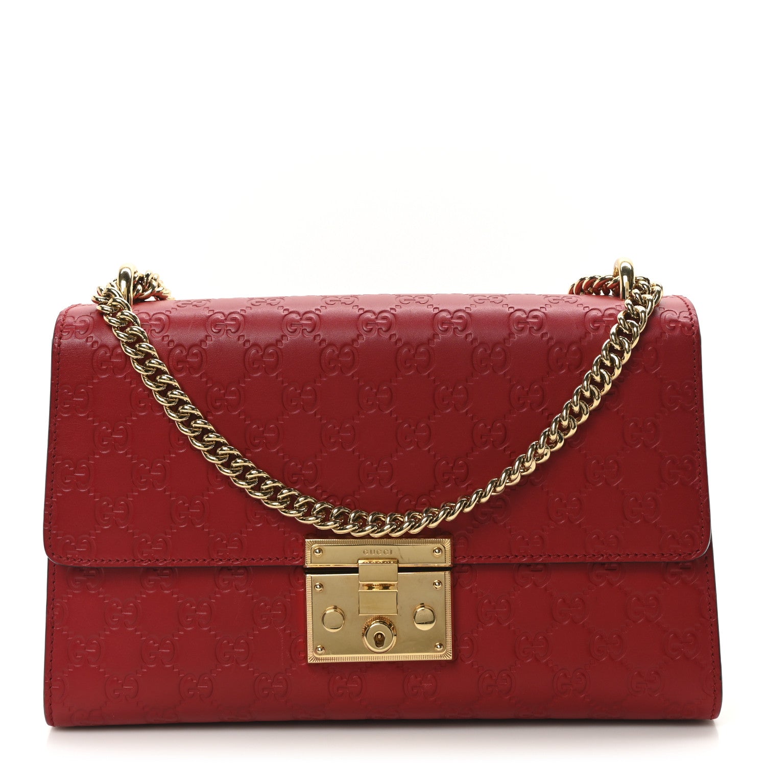 Gucci Guccissima Medium Padlock Shoulder Bag Hibiscus Red 1 of 10