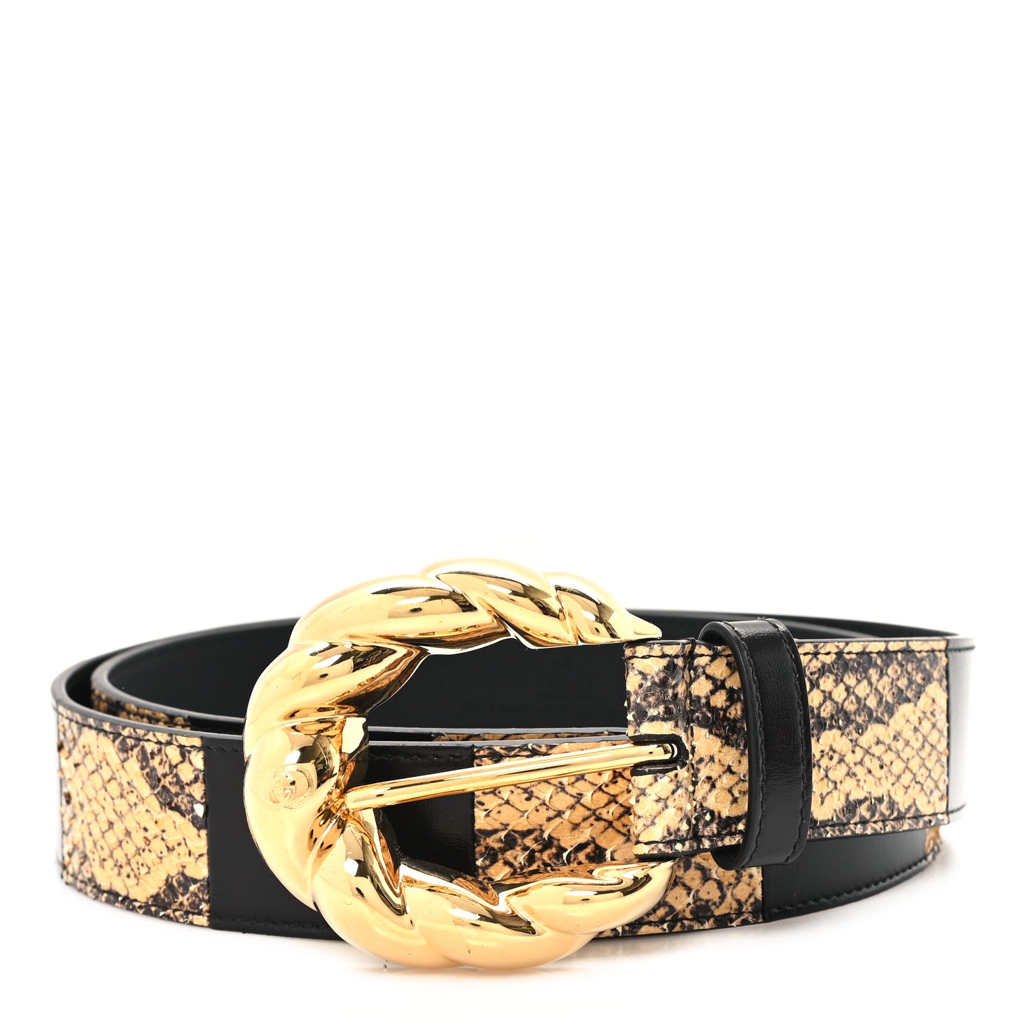 Gucci Ciny Calfskin Lux Snakeskin Torchon 35mm Belt 95 38 Black 1 of 5