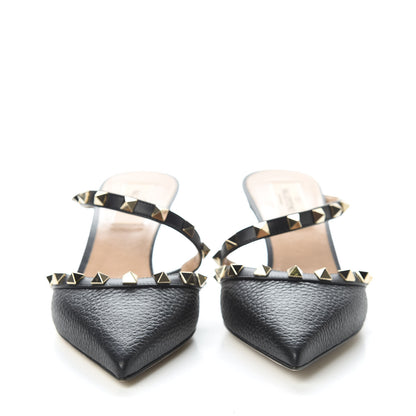 Valentino Garavani Pebbled Calfskin Rockstud Cross Strap 50mm Mules 36 Black 2 of 9