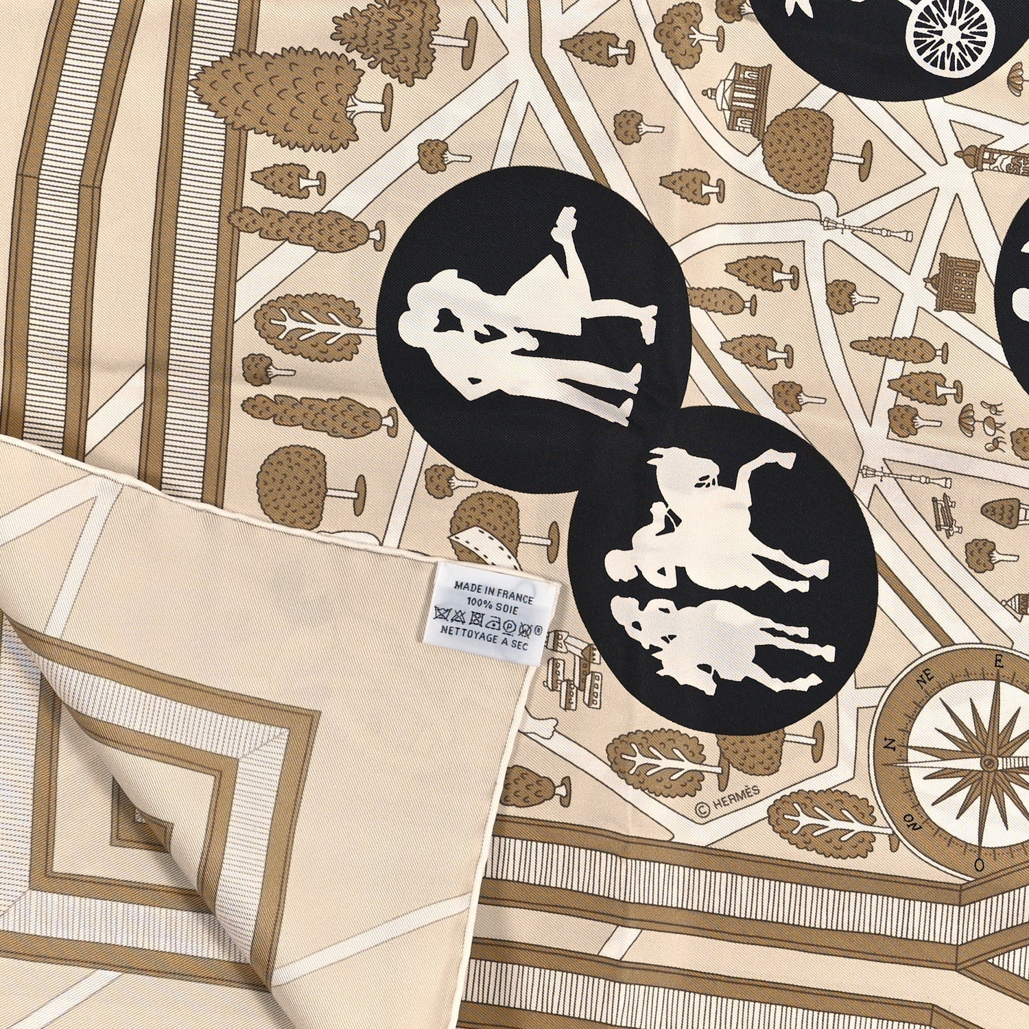 Hermes Silk Les Nouveaux Amoureux de Paris Scarf 90 Beige Black White 2 of 3
