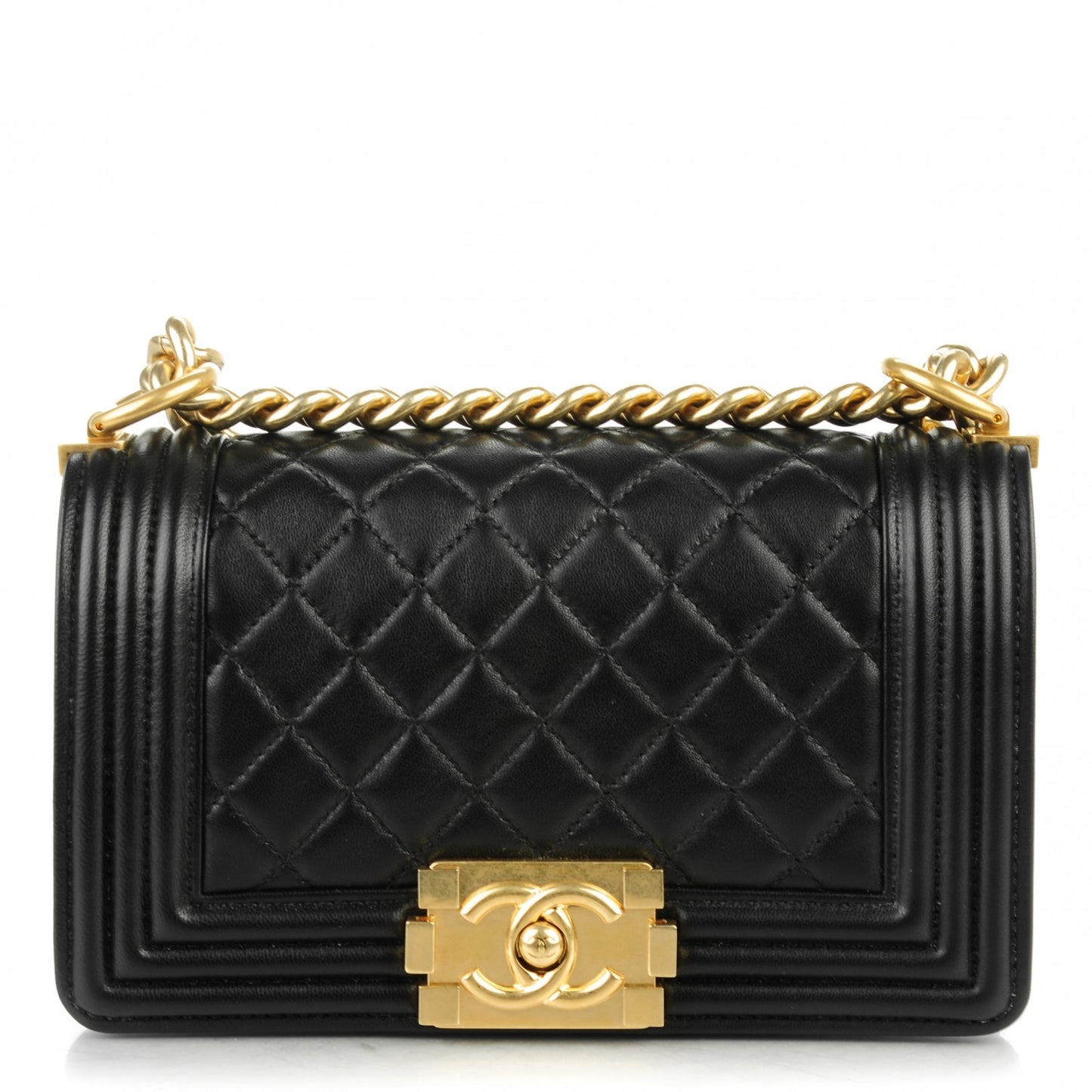 Lambskin Quilted Small Boy Flap Black