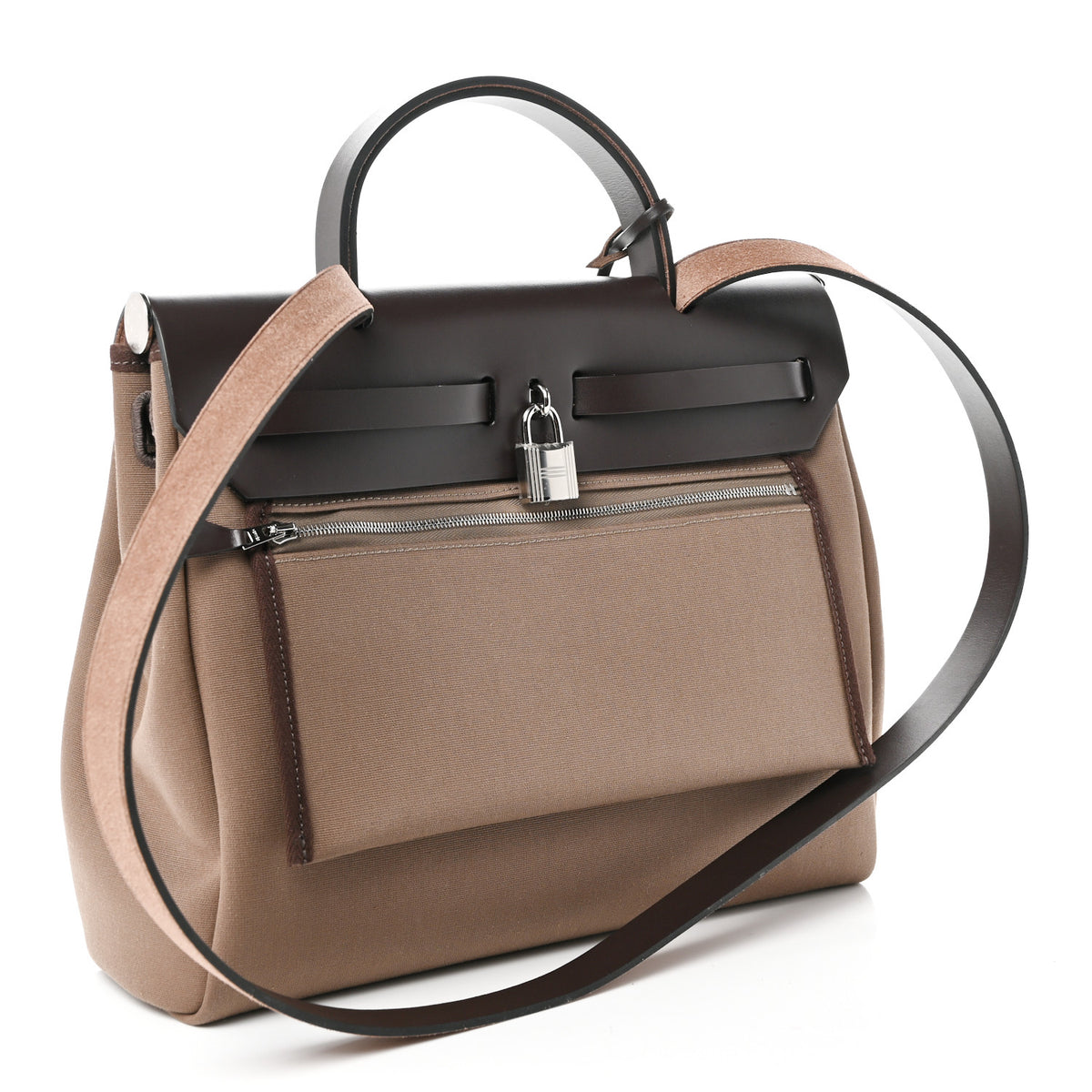 Hermes Vache Hunter Toile Herbag Zip Retourne 31 PM  Etoupe Ebene 4 of 12