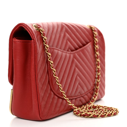 Chanel Calfskin Chevron Quilted Rock The Corner Flap Red 3 of 12