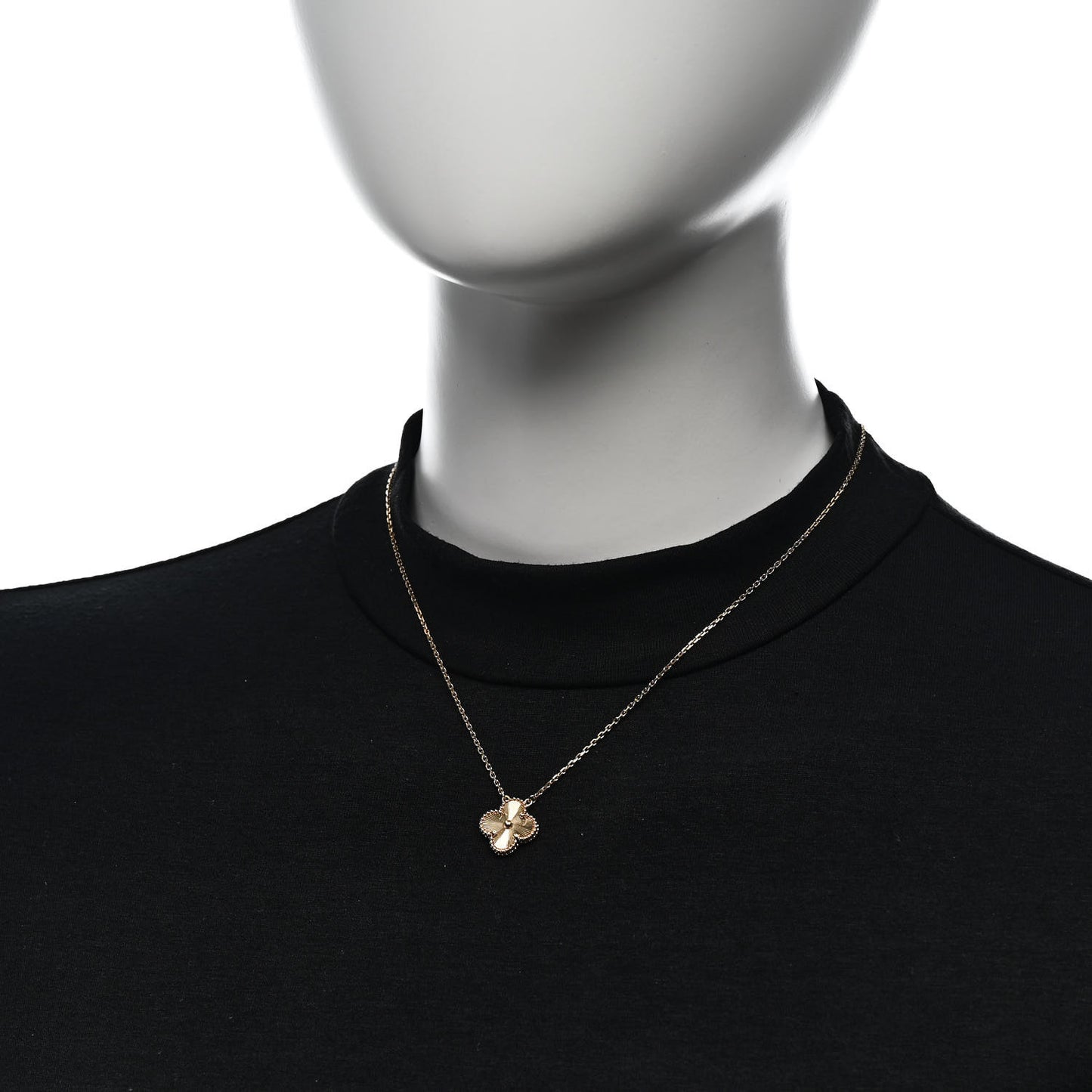 18K Yellow Gold Guilloche Vintage Alhambra Pendant Necklace