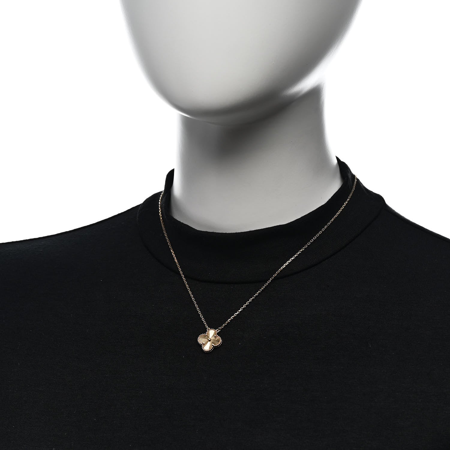 Van Cleef & Arpels 18K Yellow Gold Guilloche Vintage Alhambra Pendant Necklace 2 of 6