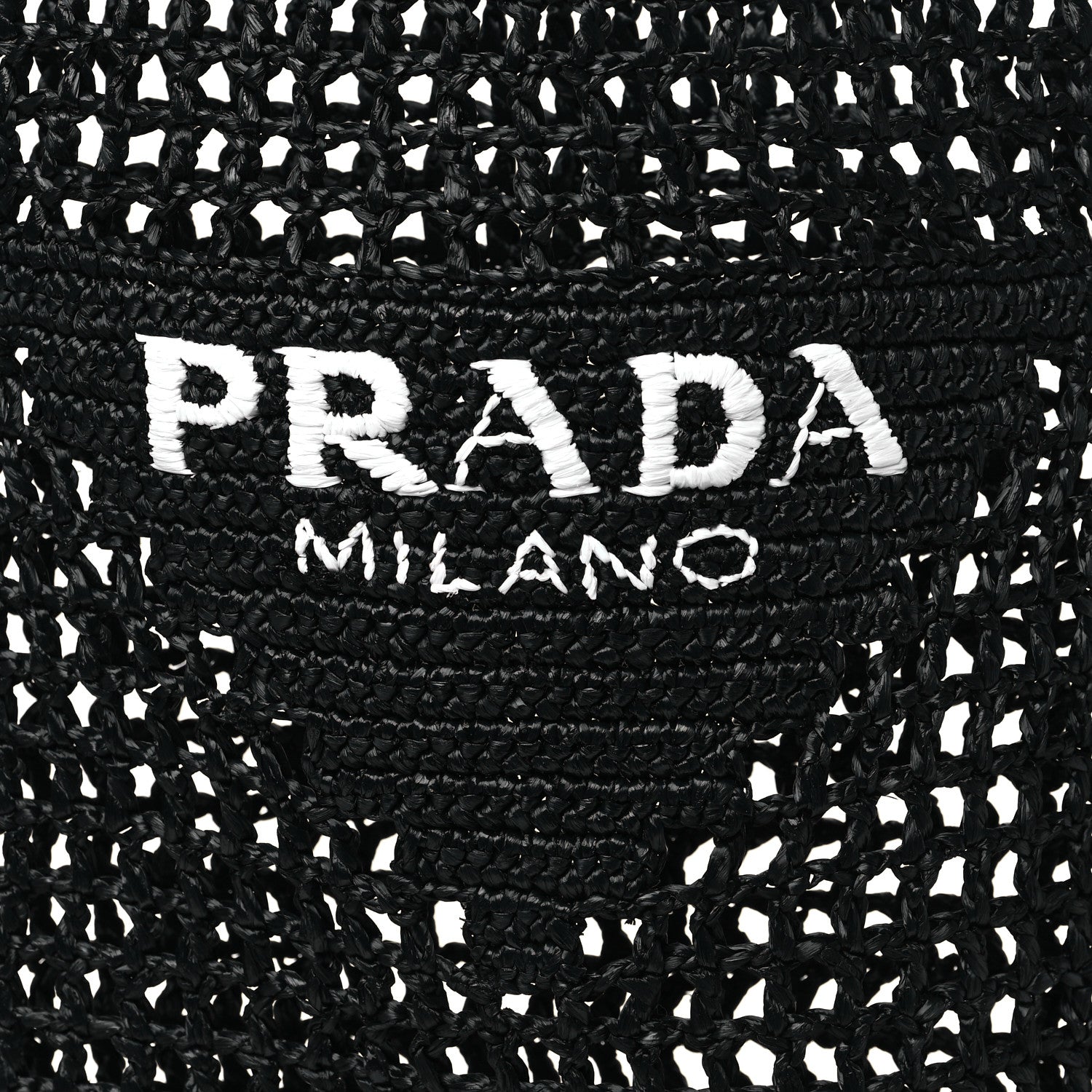 Prada Yarn Raffia Effect Crochet Logo Embroidered Tote Bag Black 7 of 9