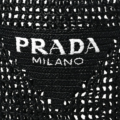 Prada Yarn Raffia Effect Crochet Logo Embroidered Tote Bag Black 7 of 9