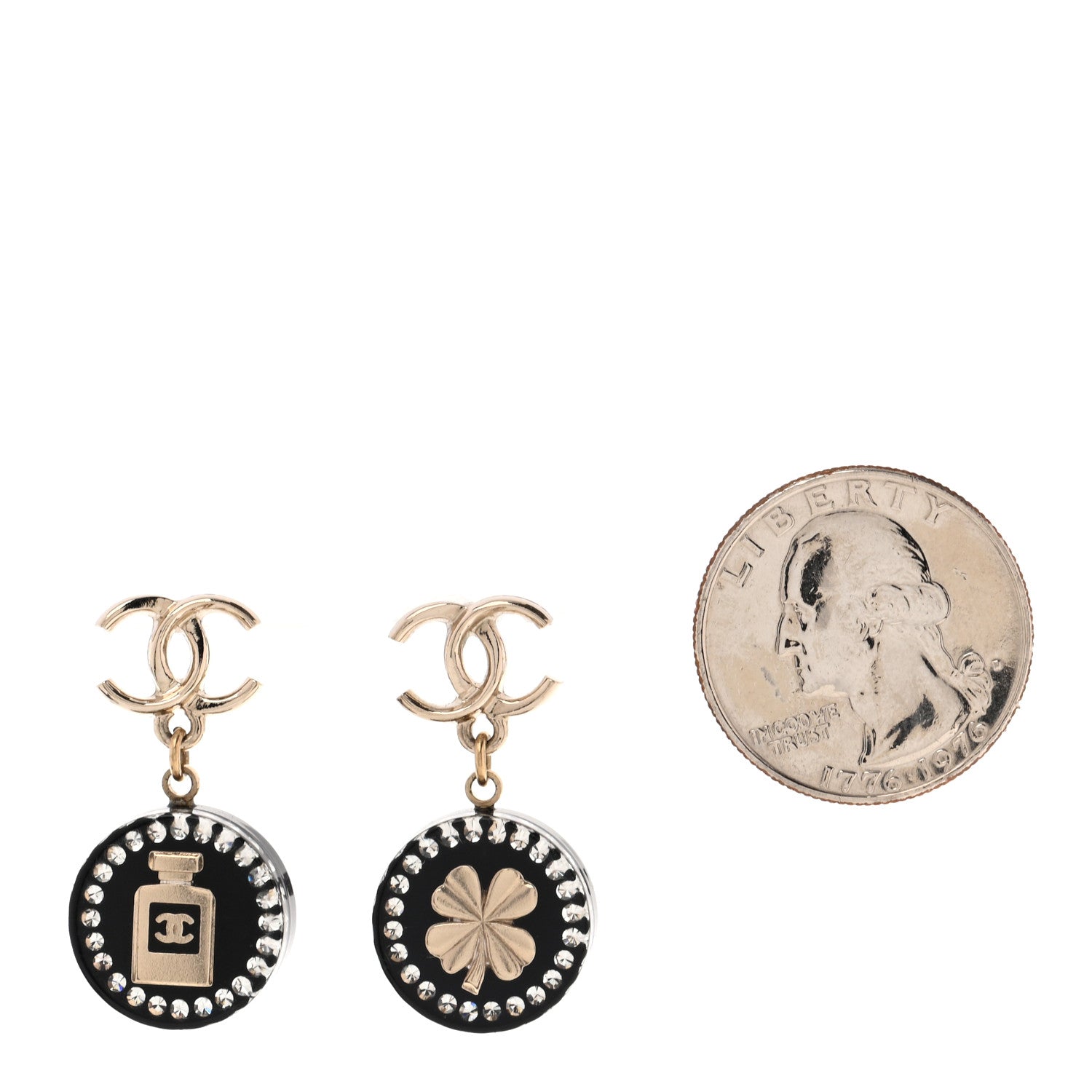 Chanel Metal Resin Enamel Crystal CC Perfume Bottle Drop Earrings Gold Black 2 of 5