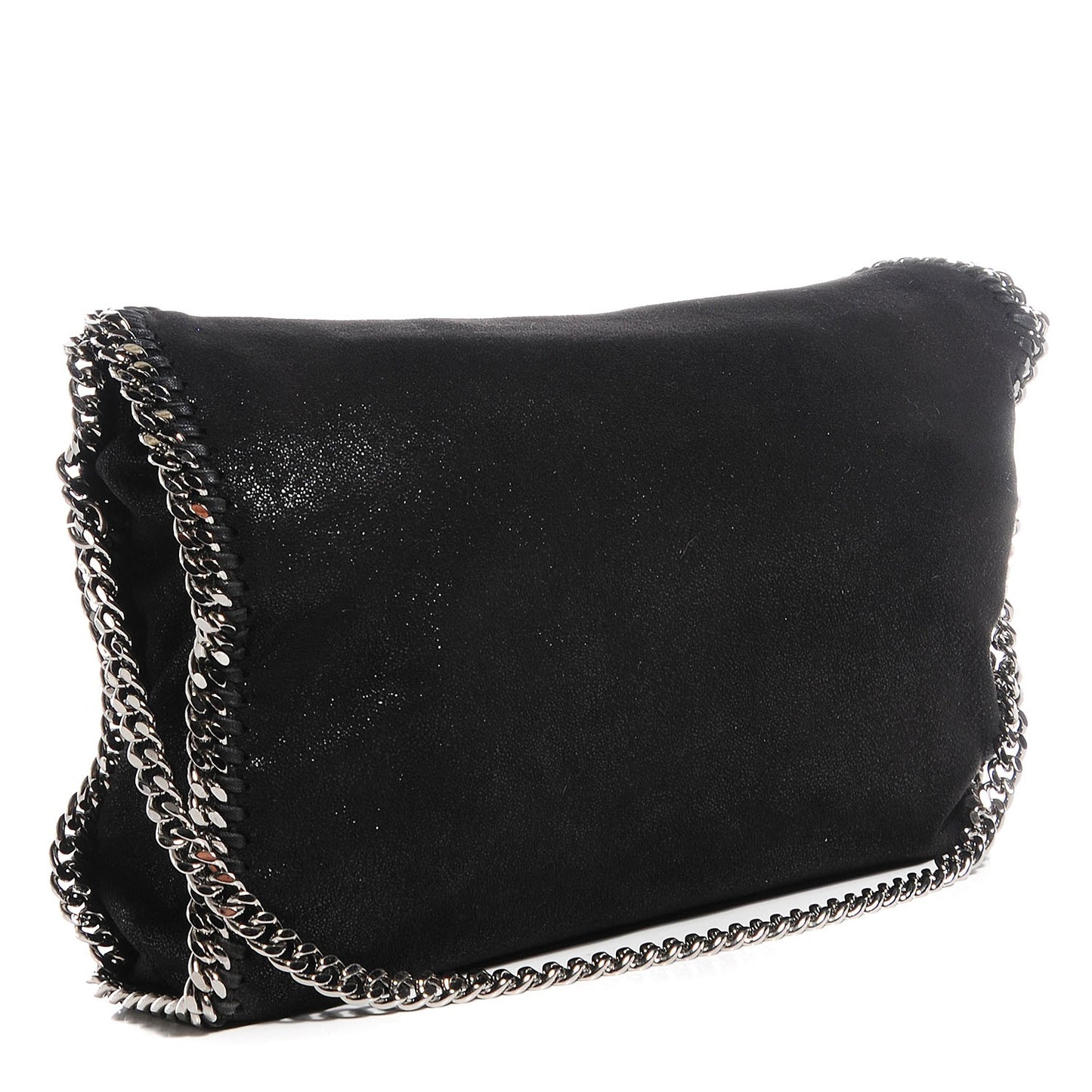 Faux Leather Shaggy Deer Falabella Fold Over Tote Black