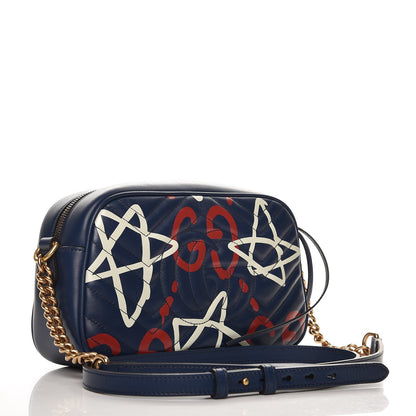 Gucci Calfskin Matelasse GucciGhost Small GG Marmont Chain Shoulder Bag Blue Agata Hibiscus Red 3 of 8