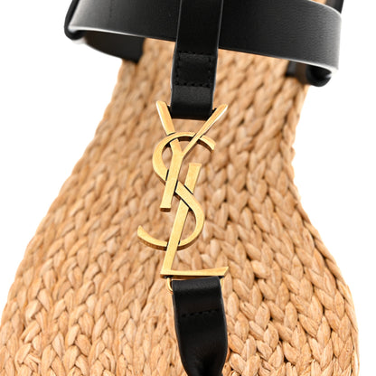 Saint Laurent Calfskin Raffia Cassandra Monogram Sandals 38.5 Maine Light Bronze Black 6 of 9