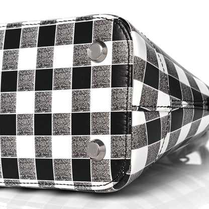 Balenciaga Calfskin Checked S Ville Top Handle Bag Black 7 of 9
