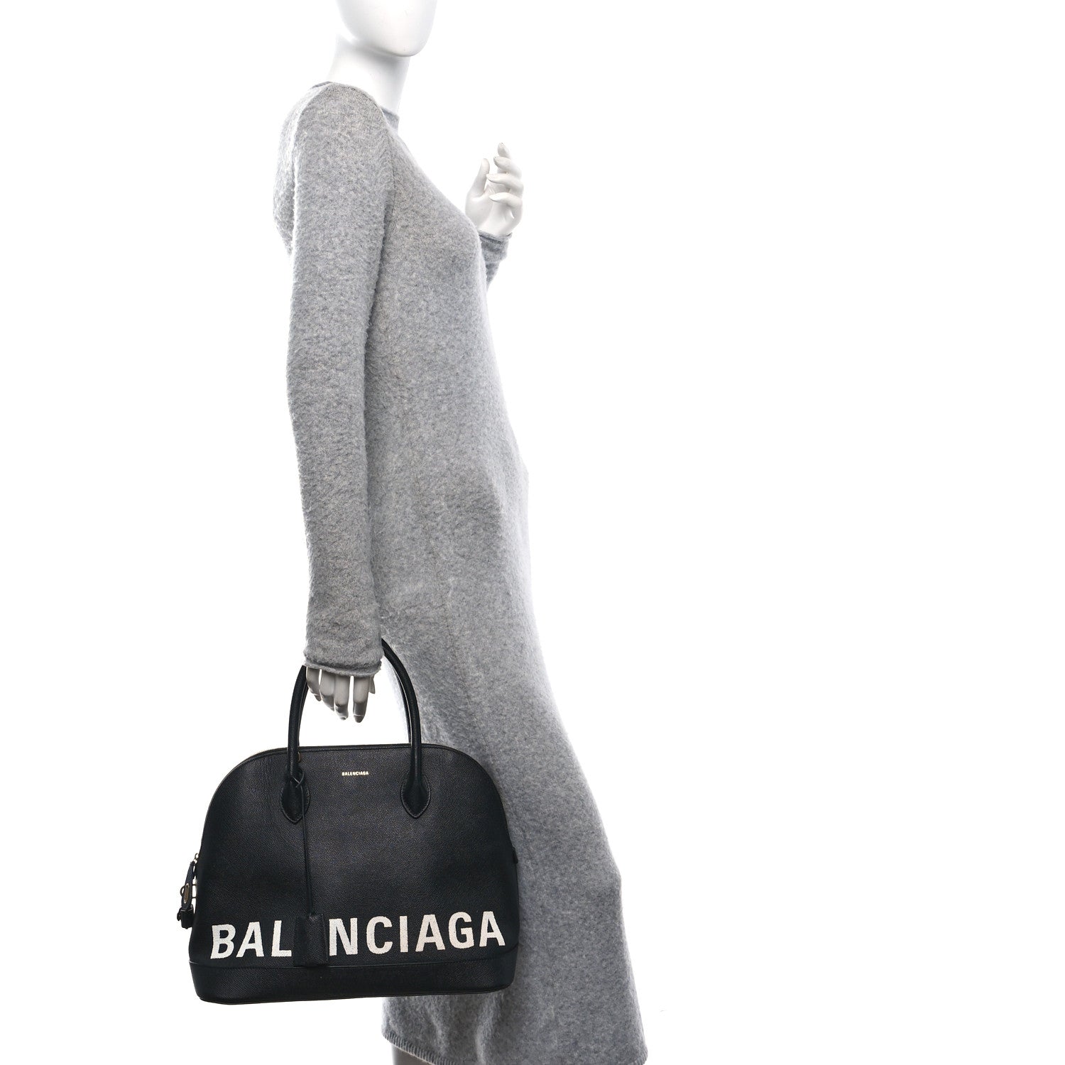 Balenciaga Signature Grained Calfskin Logo M Ville Top Handle Bag Black 2 of 9