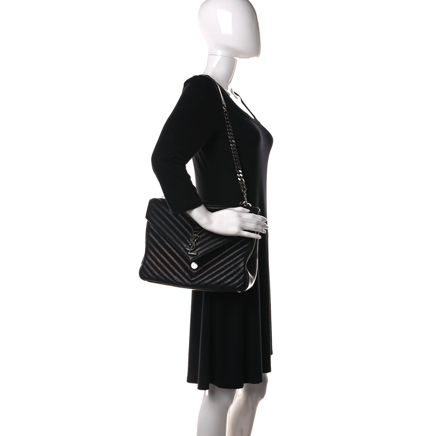 Sheepskin Matelasse Chevron Monogram Large College Satchel Black