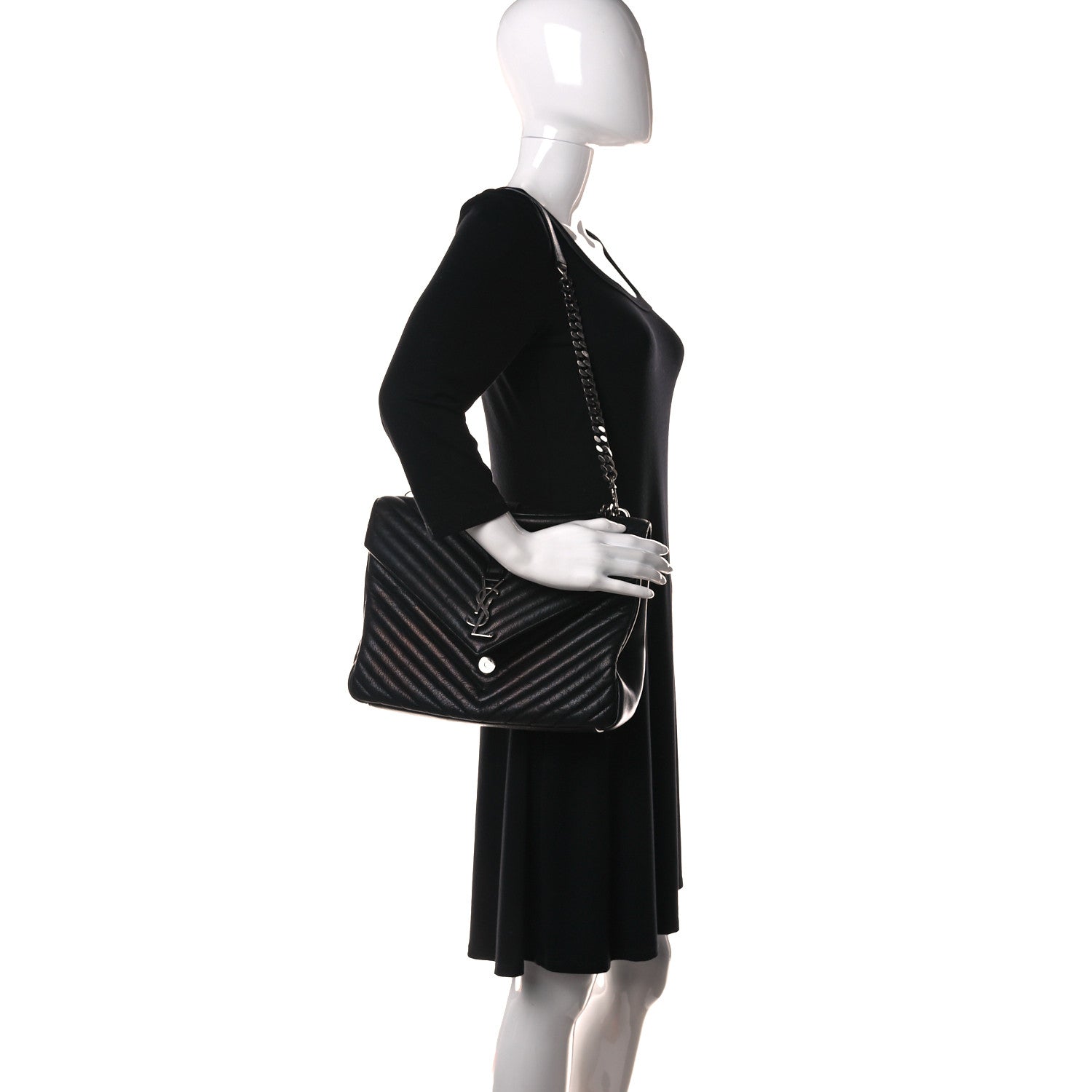 Saint Laurent Sheepskin Matelasse Chevron Monogram Large College Satchel Black 2 of 14