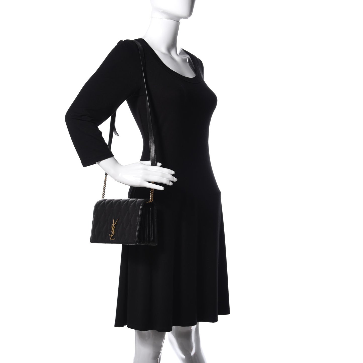 Lambskin Diamond Quilted Monogram Angie Chain Bag Black