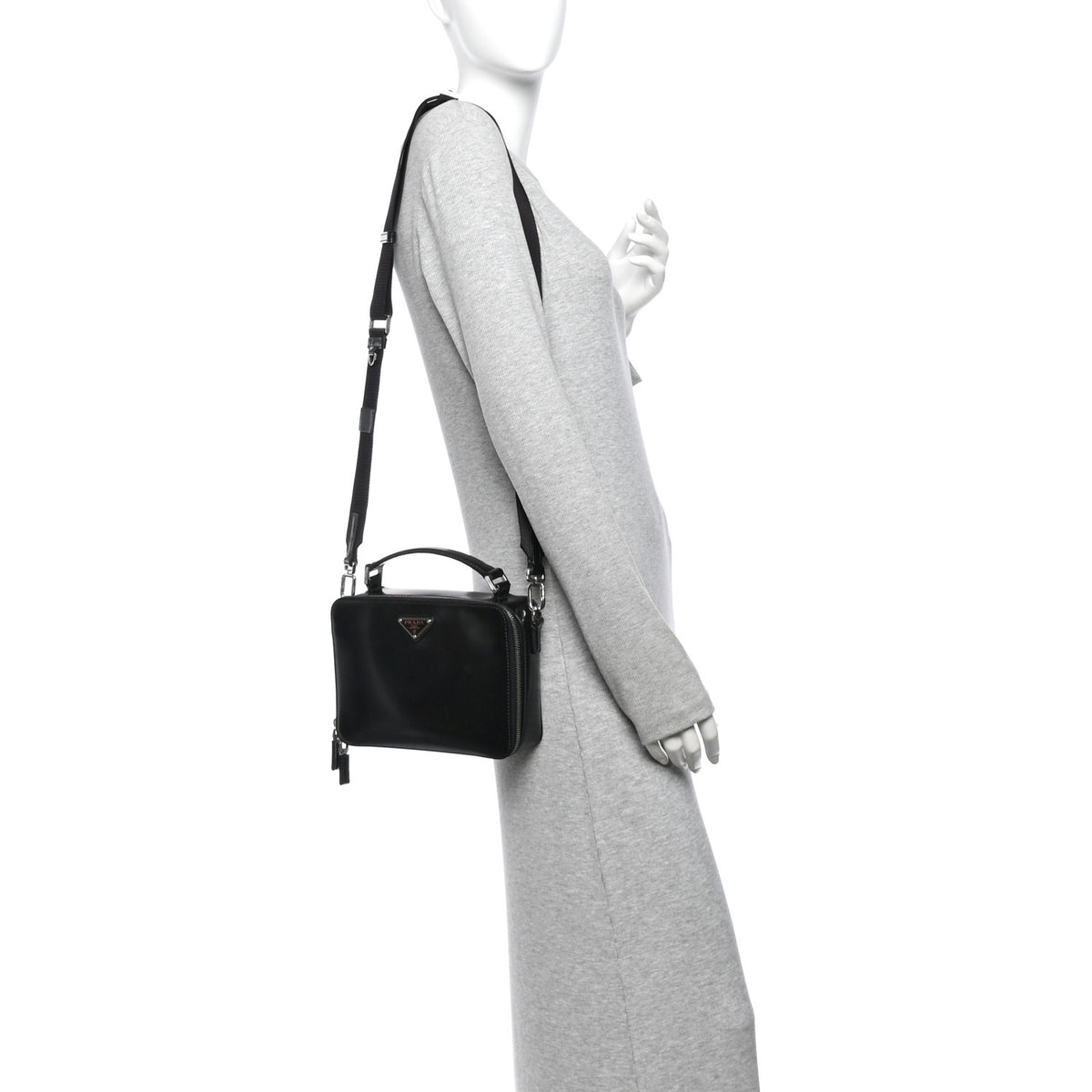 Prada Spazzolato Medium Brique Crossbody Bag Black 2 of 14