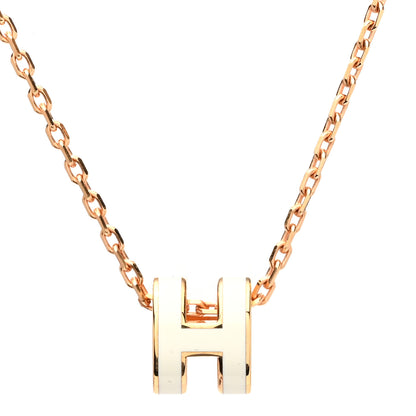 Hermes Lacquered Rose Gold Mini Pop H Pendant Necklace White 4 of 6