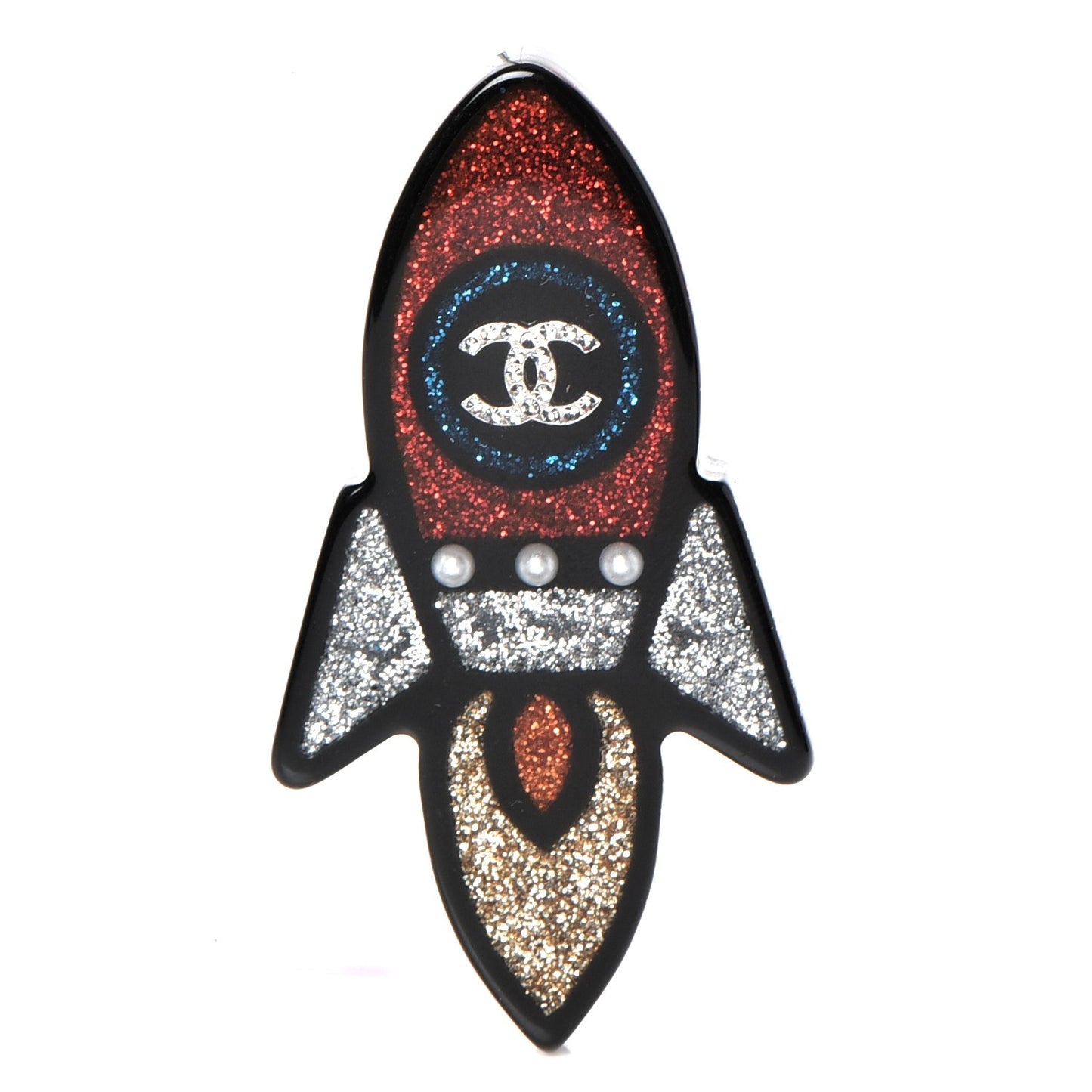 Glittered Resin Strass Rocket Brooch Silver Blue Pink