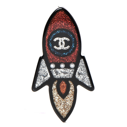 Chanel Glittered Resin Strass Rocket Brooch Silver Blue Pink 1 of 5