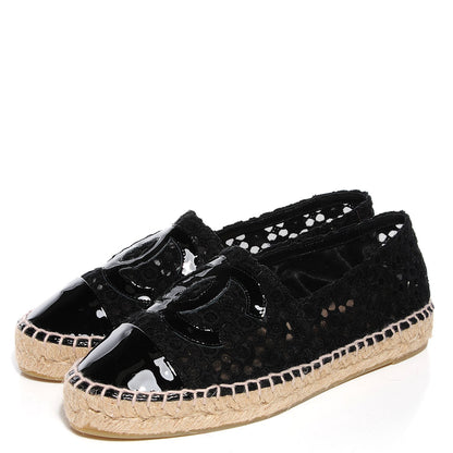 Chanel Lace Patent CC Espadrilles 36 Black 3 of 7